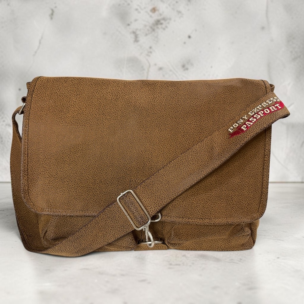Pony Express Passport Brown Pebbled Messenger Crossbody Travel Bag
